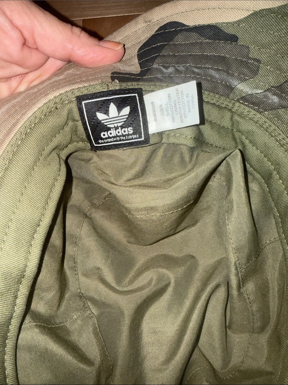 adidas Camo Trefoil Bucket Hat - Olive/Black/Tan youth
